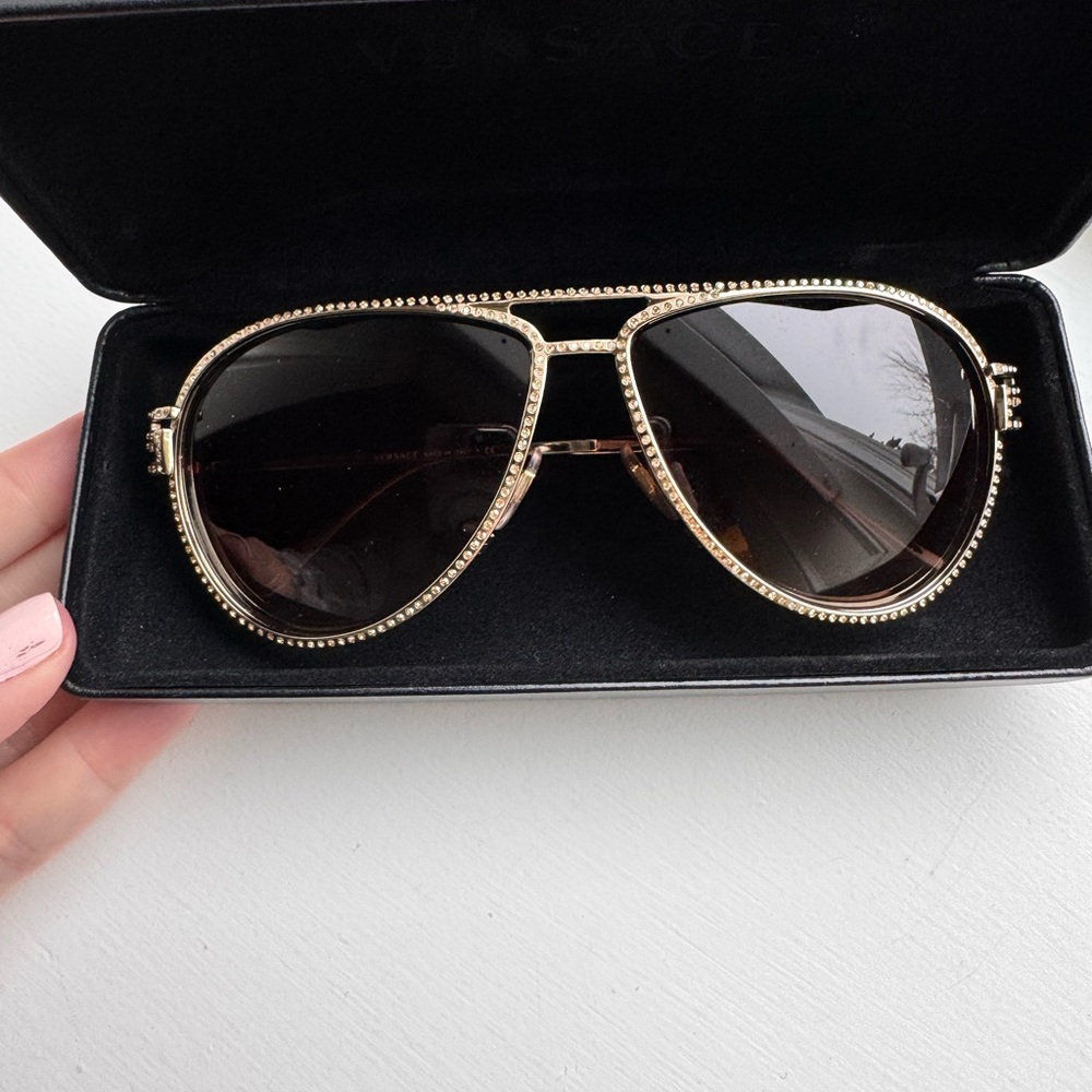 Versace Versace 2171B Gold and Brown Aviator Sunglasses